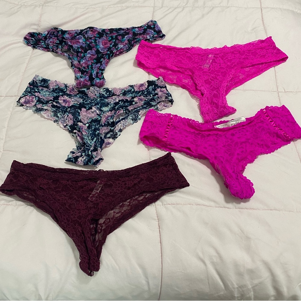 Victoria's Secret Floral and Lace Panty Collection - Pink, Burgundy, and Blue